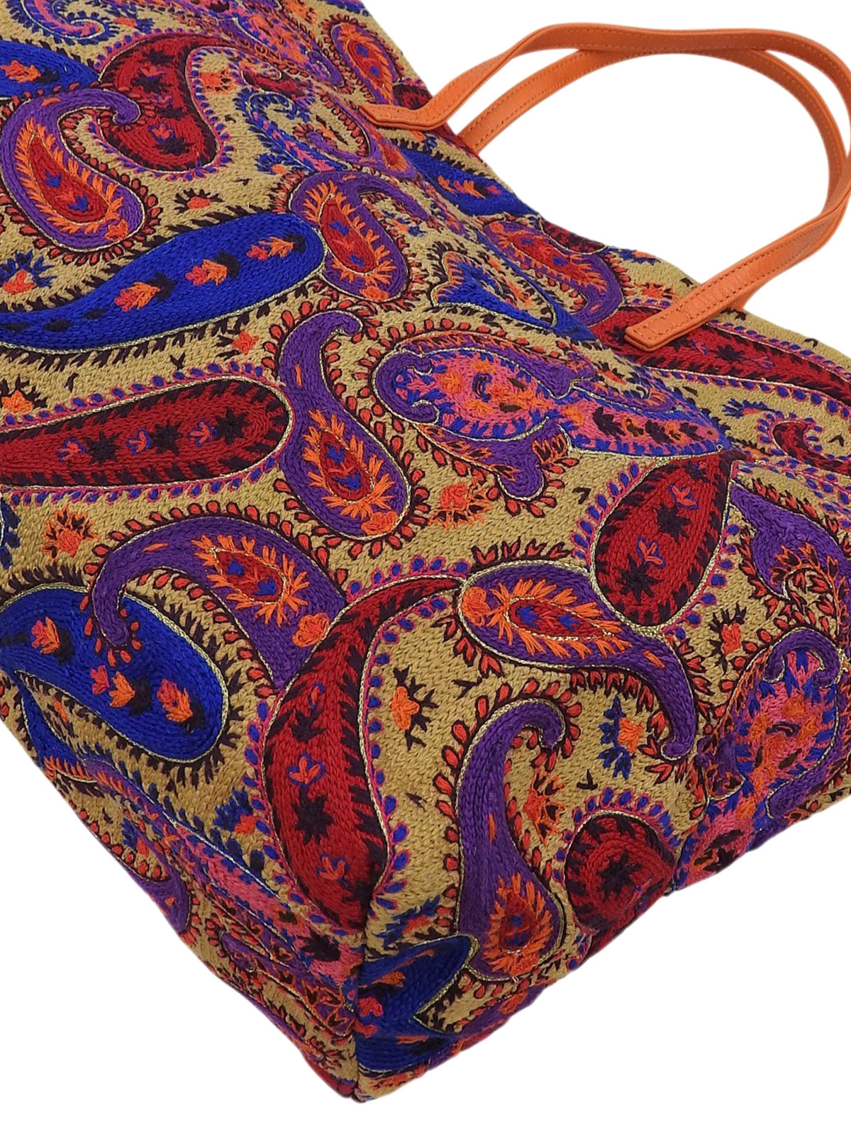 Paisley Pattern Raffia Tote Bag in Beige/Multi