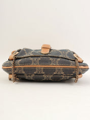 レザーデニムコンビラメマカダムパターンショルダーバッグ ブロンズ/ブルー