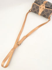 レザーデニムコンビラメマカダムパターンショルダーバッグ ブロンズ/ブルー