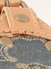 レザーデニムコンビラメマカダムパターンショルダーバッグ ブロンズ/ブルー