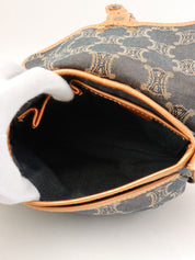 レザーデニムコンビラメマカダムパターンショルダーバッグ ブロンズ/ブルー