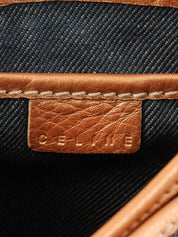 レザーデニムコンビラメマカダムパターンショルダーバッグ ブロンズ/ブルー