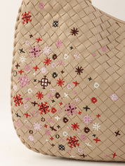 Beige Intrecciato Embroidered Hobo Bag