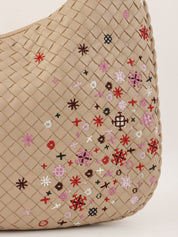 Beige Intrecciato Embroidered Hobo Bag
