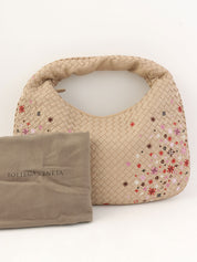 Beige Intrecciato Embroidered Hobo Bag