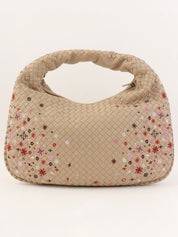 Beige Intrecciato Embroidered Hobo Bag