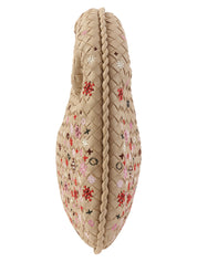 Beige Intrecciato Embroidered Hobo Bag