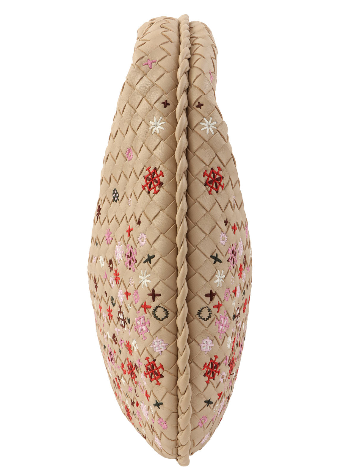 Beige Intrecciato Embroidered Hobo Bag