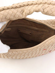 Beige Intrecciato Embroidered Hobo Bag