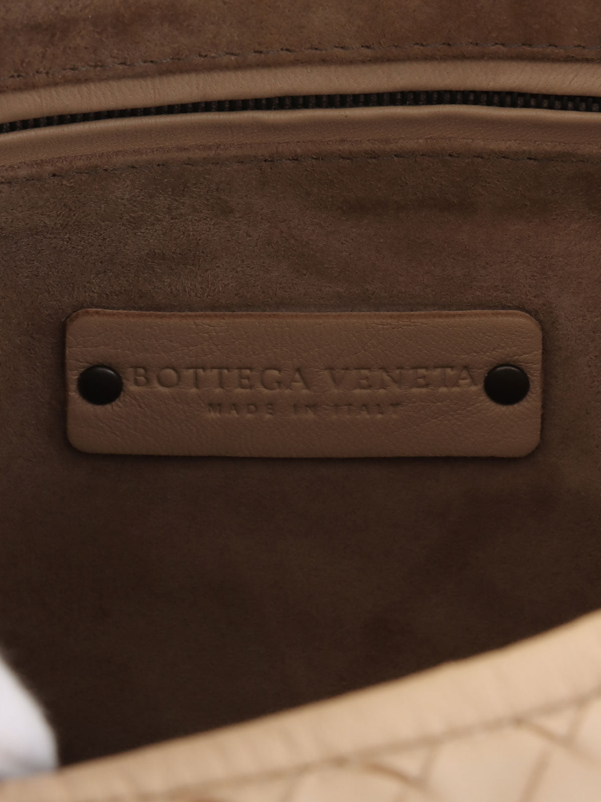 Beige Intrecciato Embroidered Hobo Bag