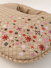 Beige Intrecciato Embroidered Hobo Bag