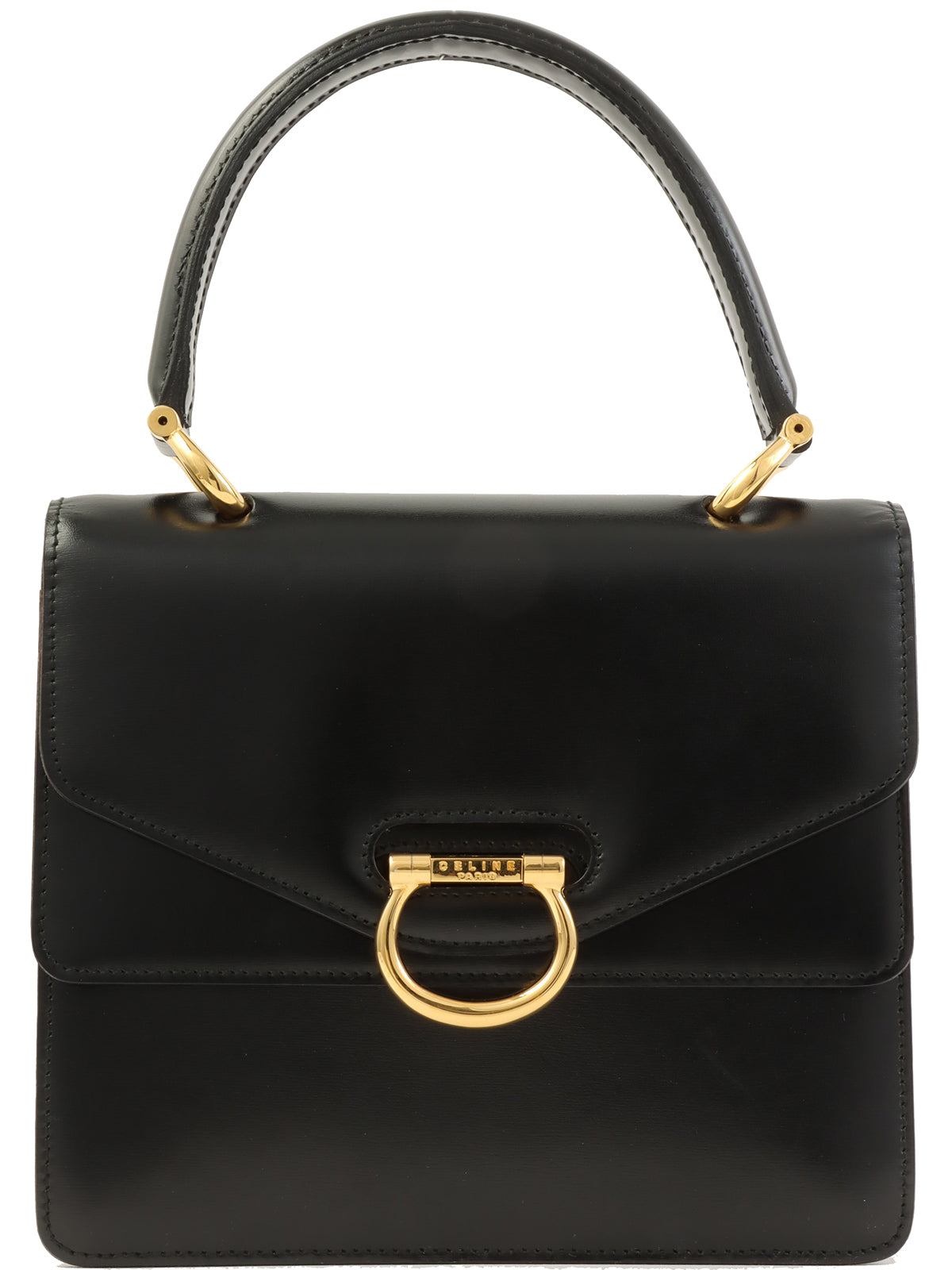 黑色Logo铭牌双盖手提包