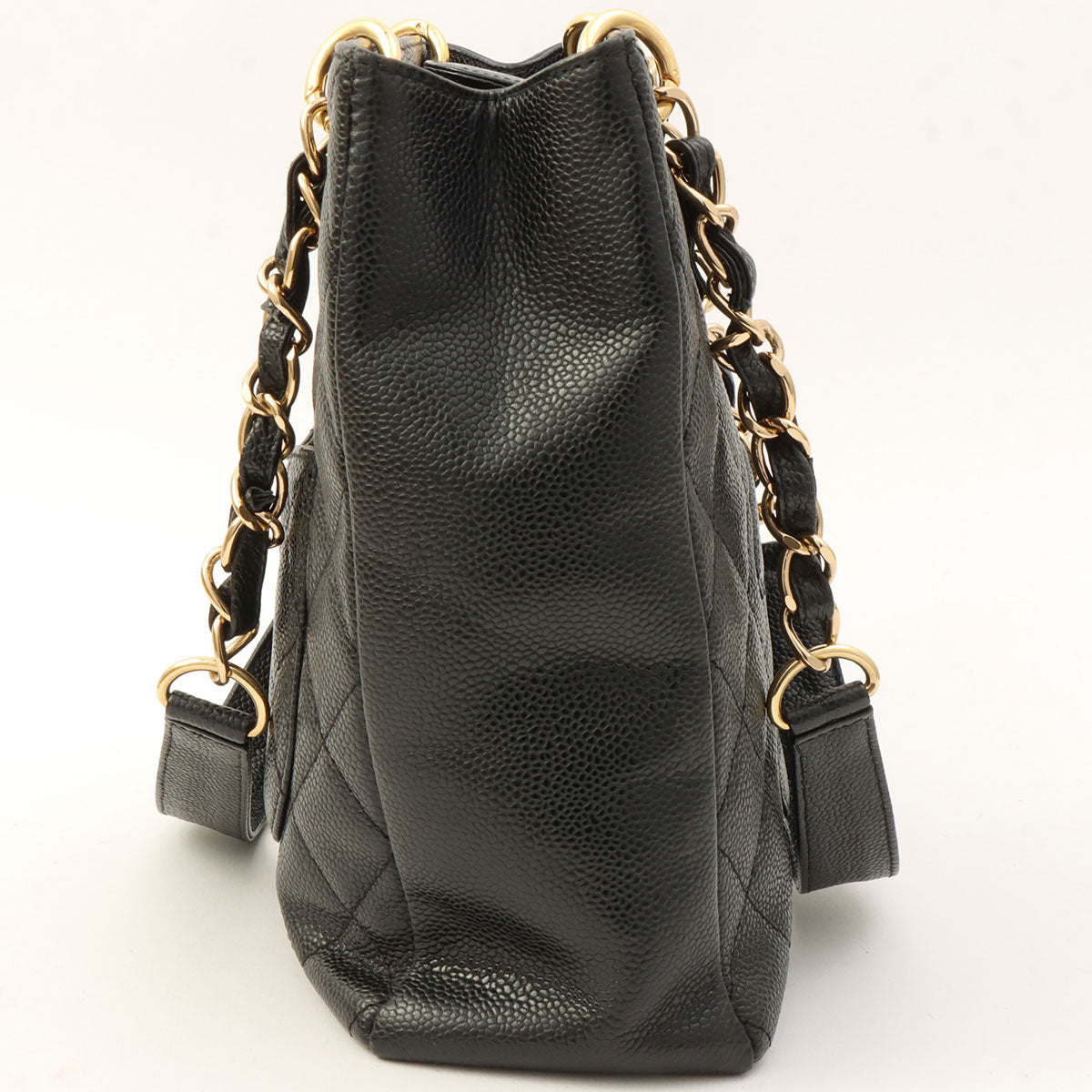 Circa 2003 Caviar Skin CC Mark Stitch Chain Tote Bag Black