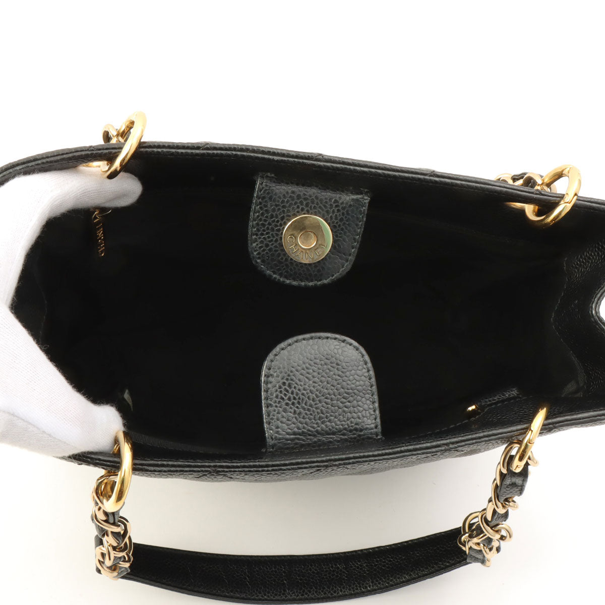 Circa 2003 Caviar Skin CC Mark Stitch Chain Tote Bag Black