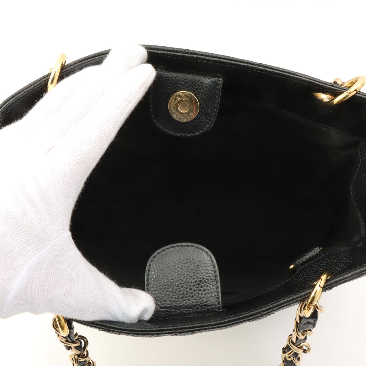 Circa 2003 Caviar Skin CC Mark Stitch Chain Tote Bag Black