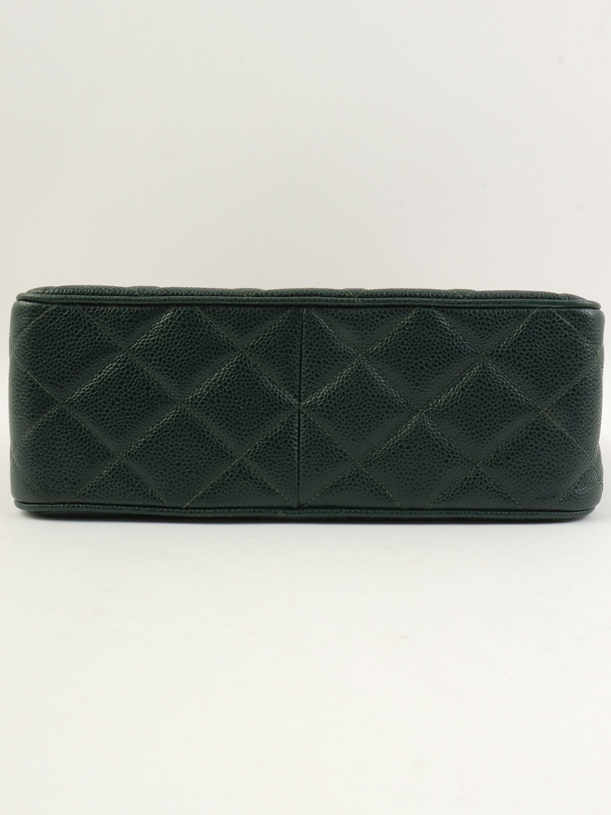 1992年頃製 キャビアスキンCCターンロックスクエアチェーンショルダーバッグ ダークグリーン