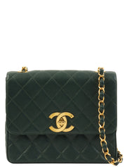 1992年頃製 キャビアスキンCCターンロックスクエアチェーンショルダーバッグ ダークグリーン