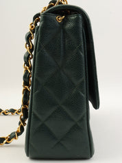 1992年頃製 キャビアスキンCCターンロックスクエアチェーンショルダーバッグ ダークグリーン
