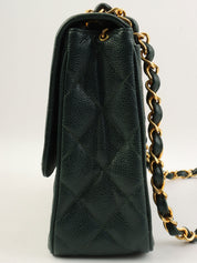 1992年頃製 キャビアスキンCCターンロックスクエアチェーンショルダーバッグ ダークグリーン