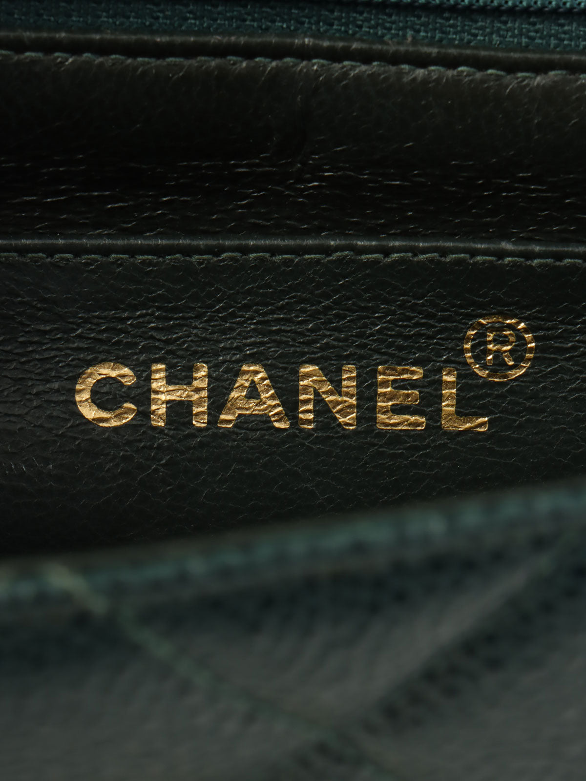 1992年頃製 キャビアスキンCCターンロックスクエアチェーンショルダーバッグ ダークグリーン