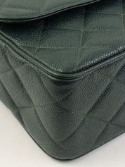 1992年頃製 キャビアスキンCCターンロックスクエアチェーンショルダーバッグ ダークグリーン