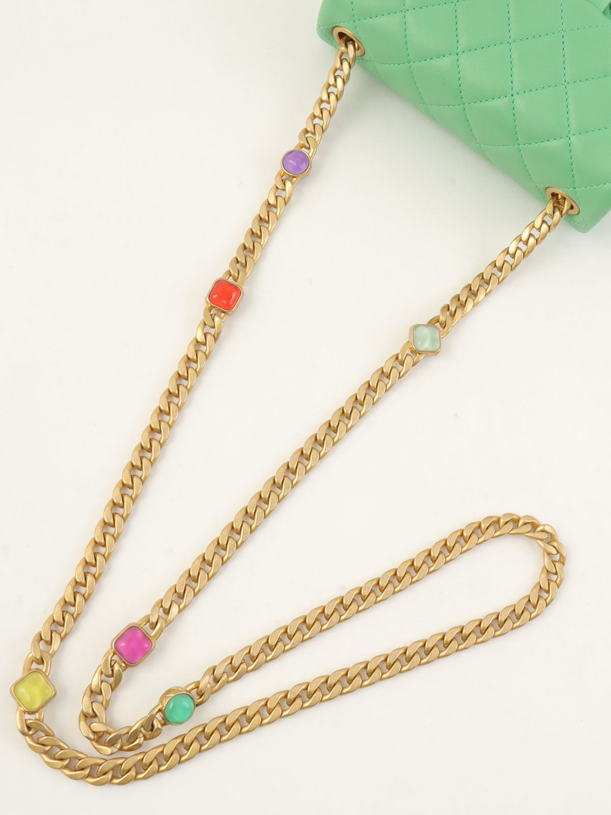 2021 Color Stone Chain Classic Flap Chain Bag Mini Green
