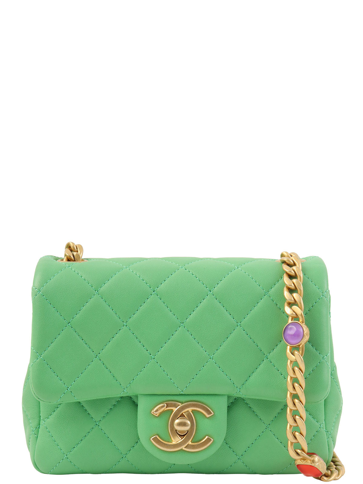 2021 Color Stone Chain Classic Flap Chain Bag Mini Green