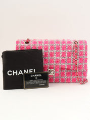 2014款粉色/白色斜纹软呢经典翻盖链条包，25号