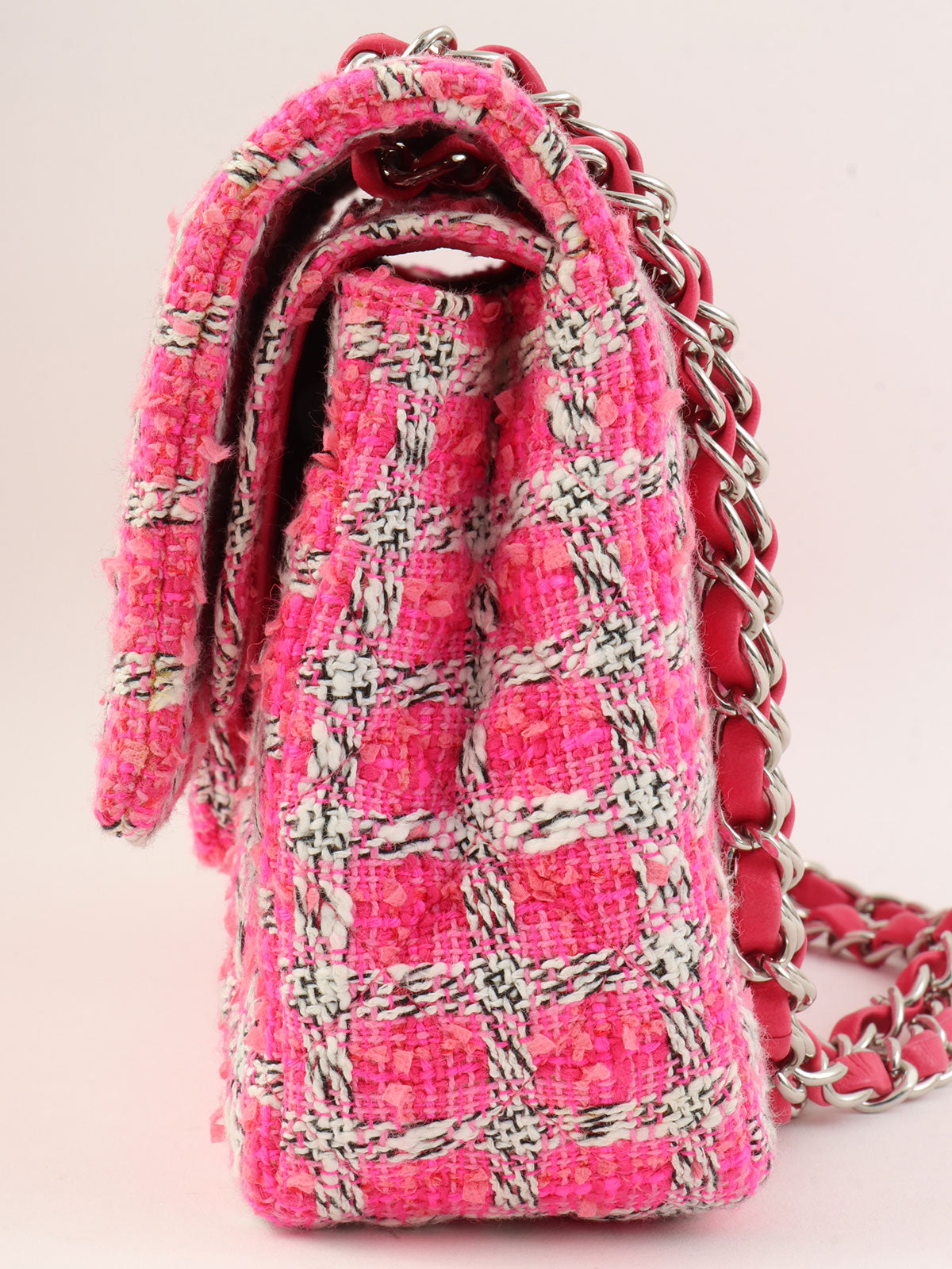 2014 Tweed Classic Flap Chain Bag 25 in Pink/White