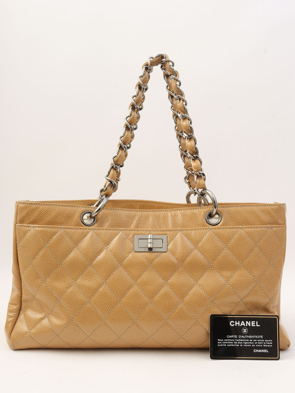 Around 2005 Made Caviar Skin 2.55 Chain Tote Bag Beige