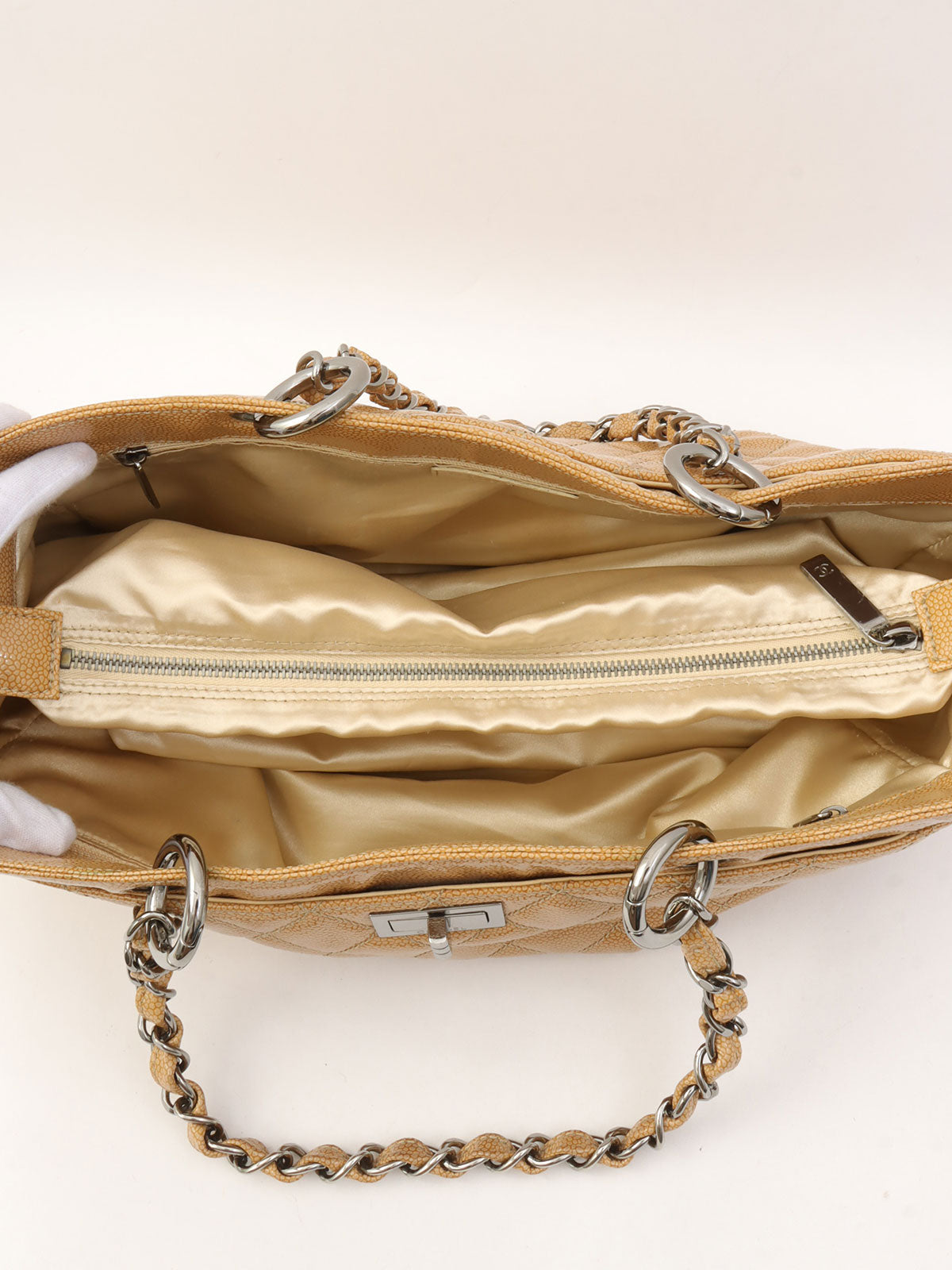 Around 2005 Made Caviar Skin 2.55 Chain Tote Bag Beige