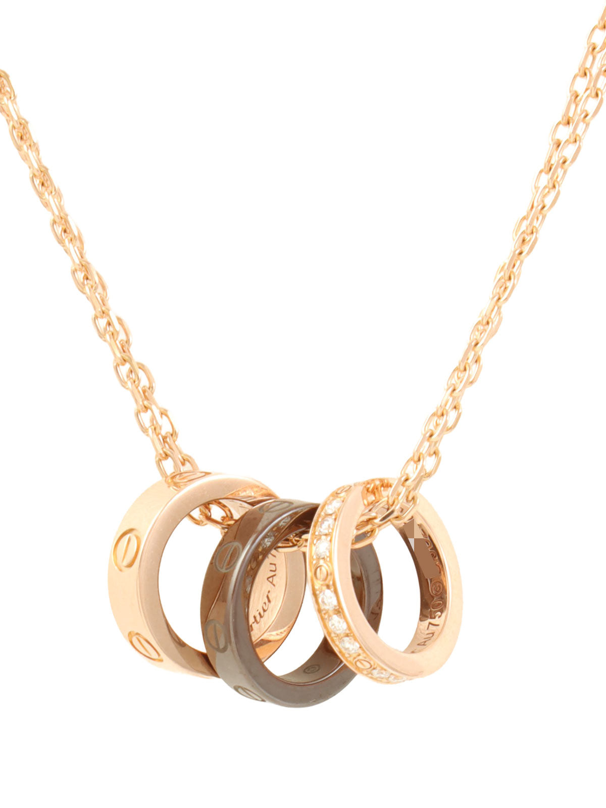 18Kダイヤモンドラブスリーフープネックレス ピンクゴールド