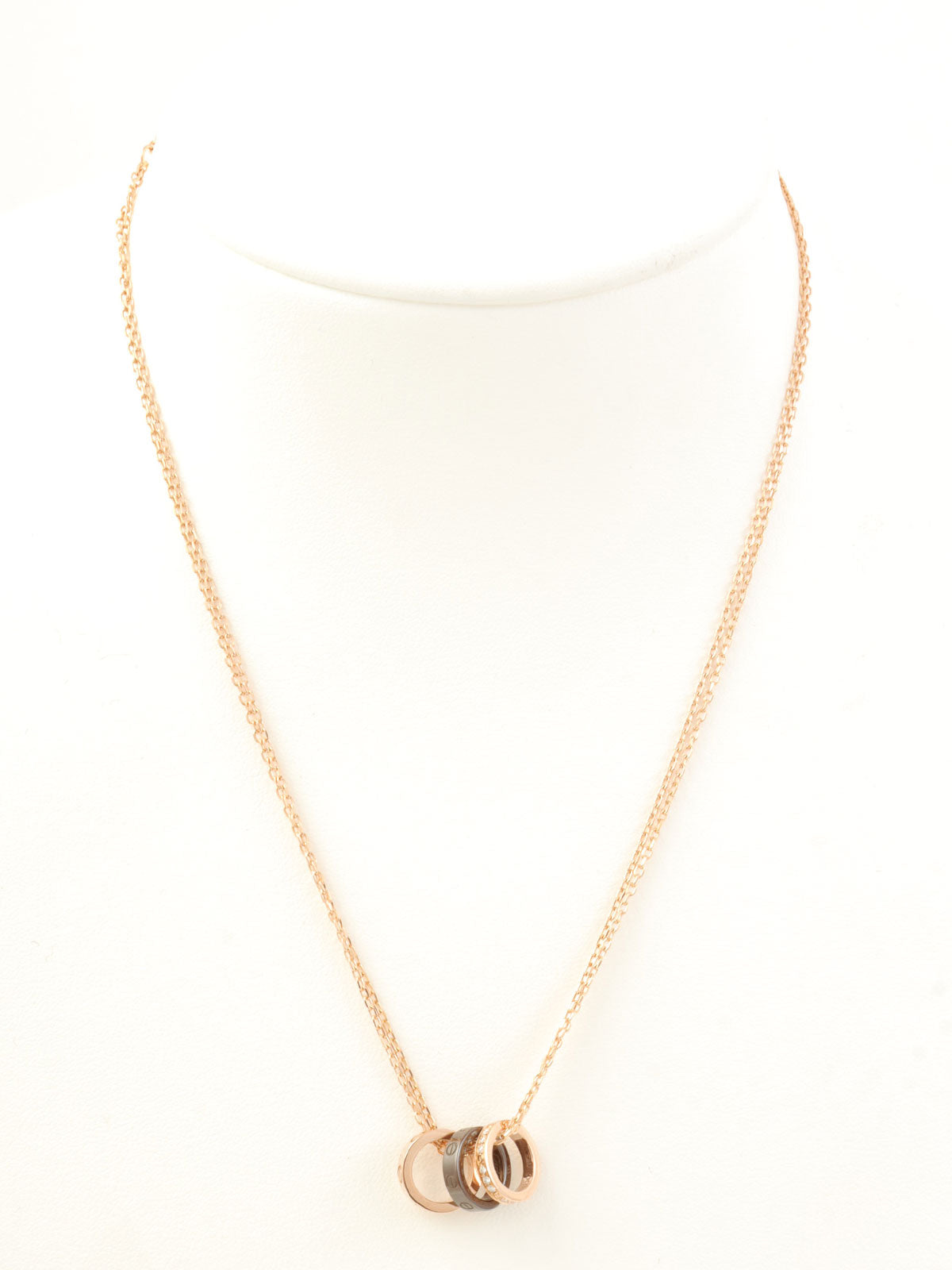 18Kダイヤモンドラブスリーフープネックレス ピンクゴールド