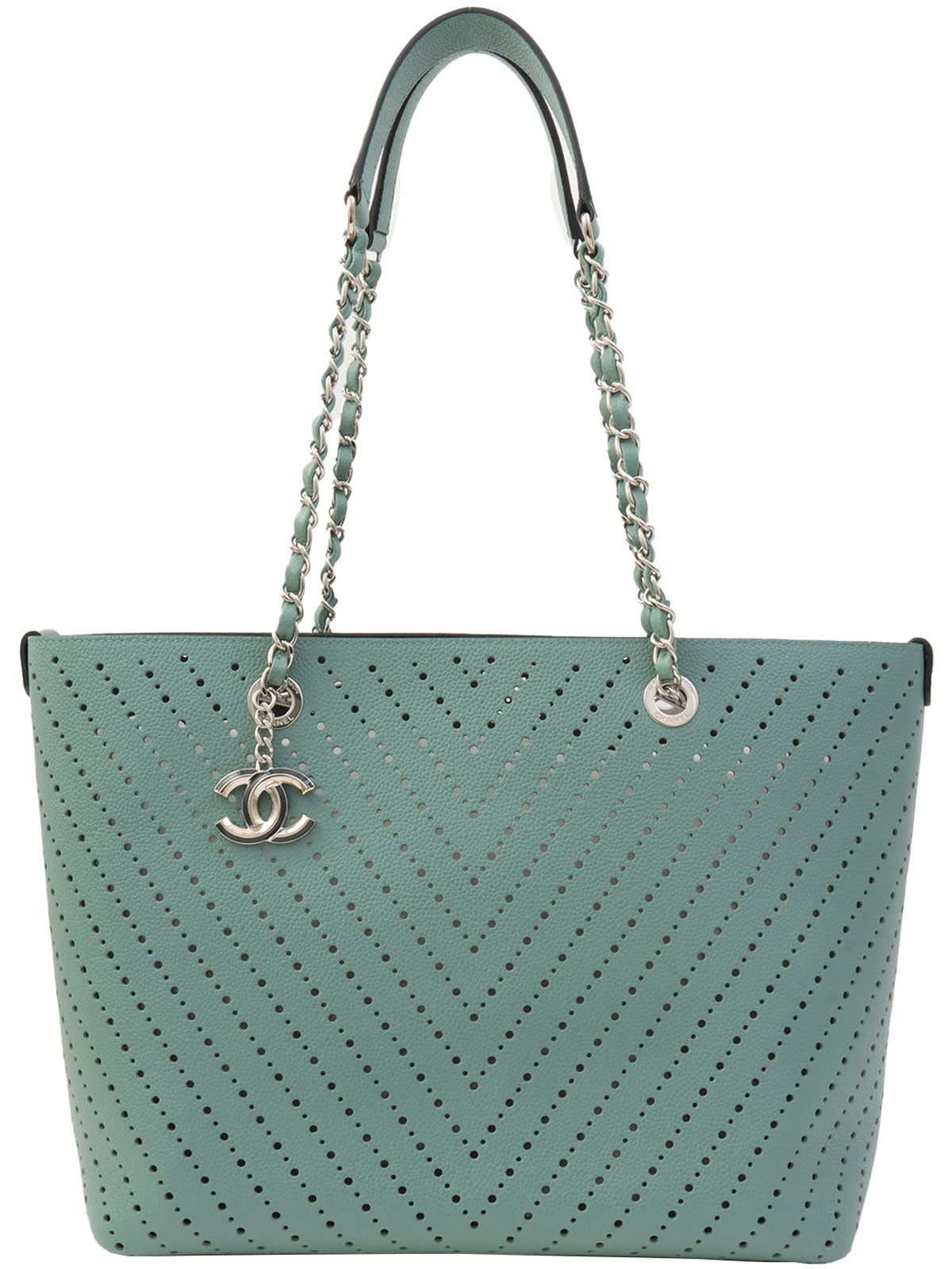 Perforated Caviar Skin Tote Bag, Blue-Green, circa 2016