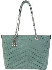 Perforated Caviar Skin Tote Bag, Blue-Green, circa 2016