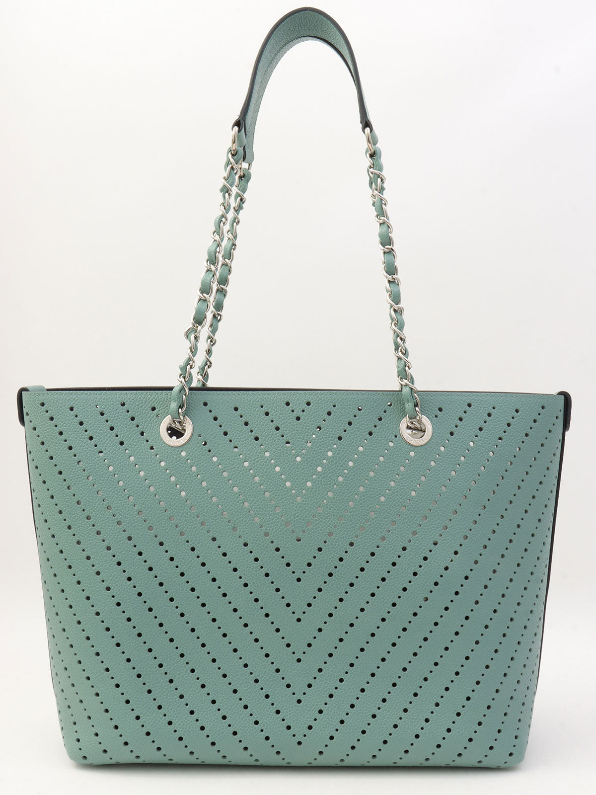 2016年頃製 パンチングキャビアスキントートバッグ ブルーグリーン