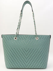 2016年頃製 パンチングキャビアスキントートバッグ ブルーグリーン