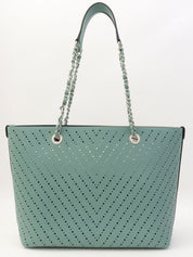 Perforated Caviar Skin Tote Bag, Blue-Green, circa 2016