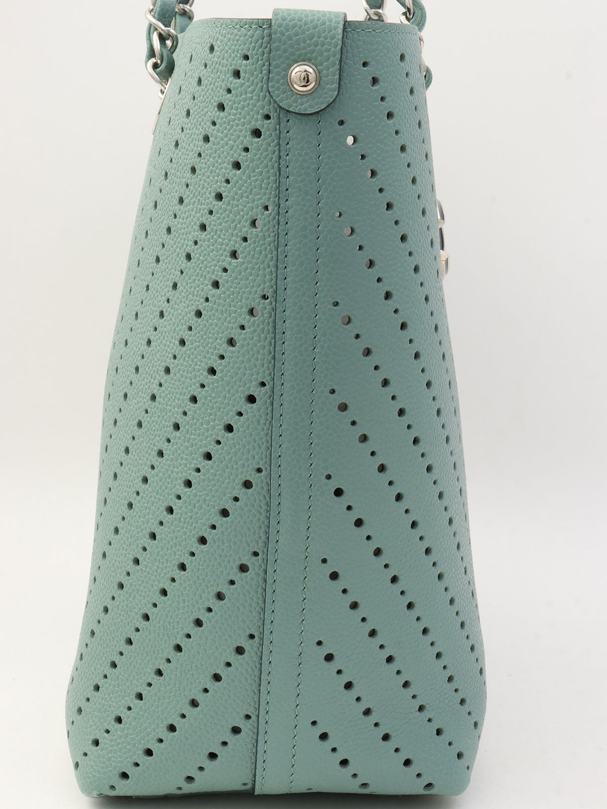 2016年頃製 パンチングキャビアスキントートバッグ ブルーグリーン