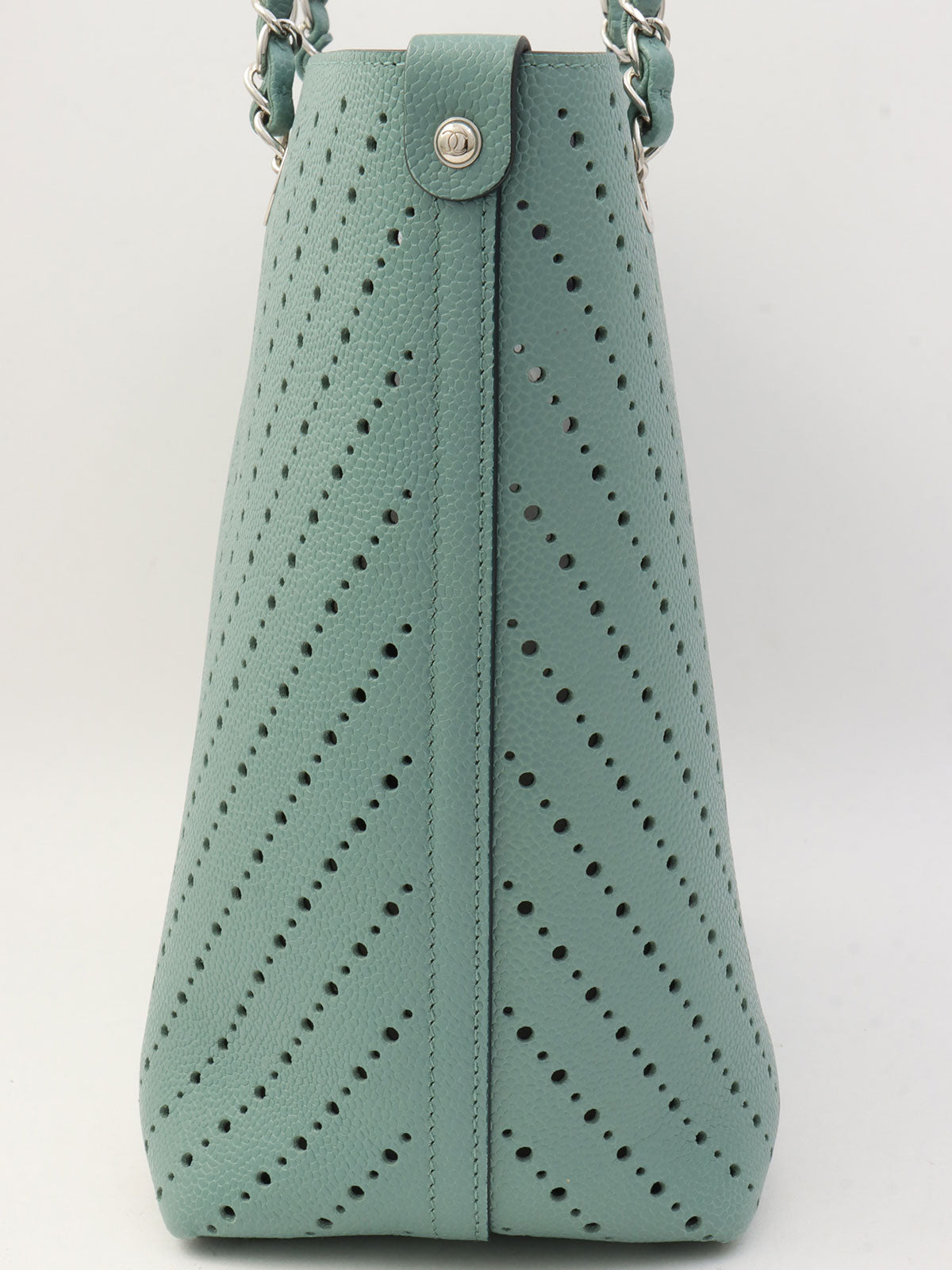 Perforated Caviar Skin Tote Bag, Blue-Green, circa 2016