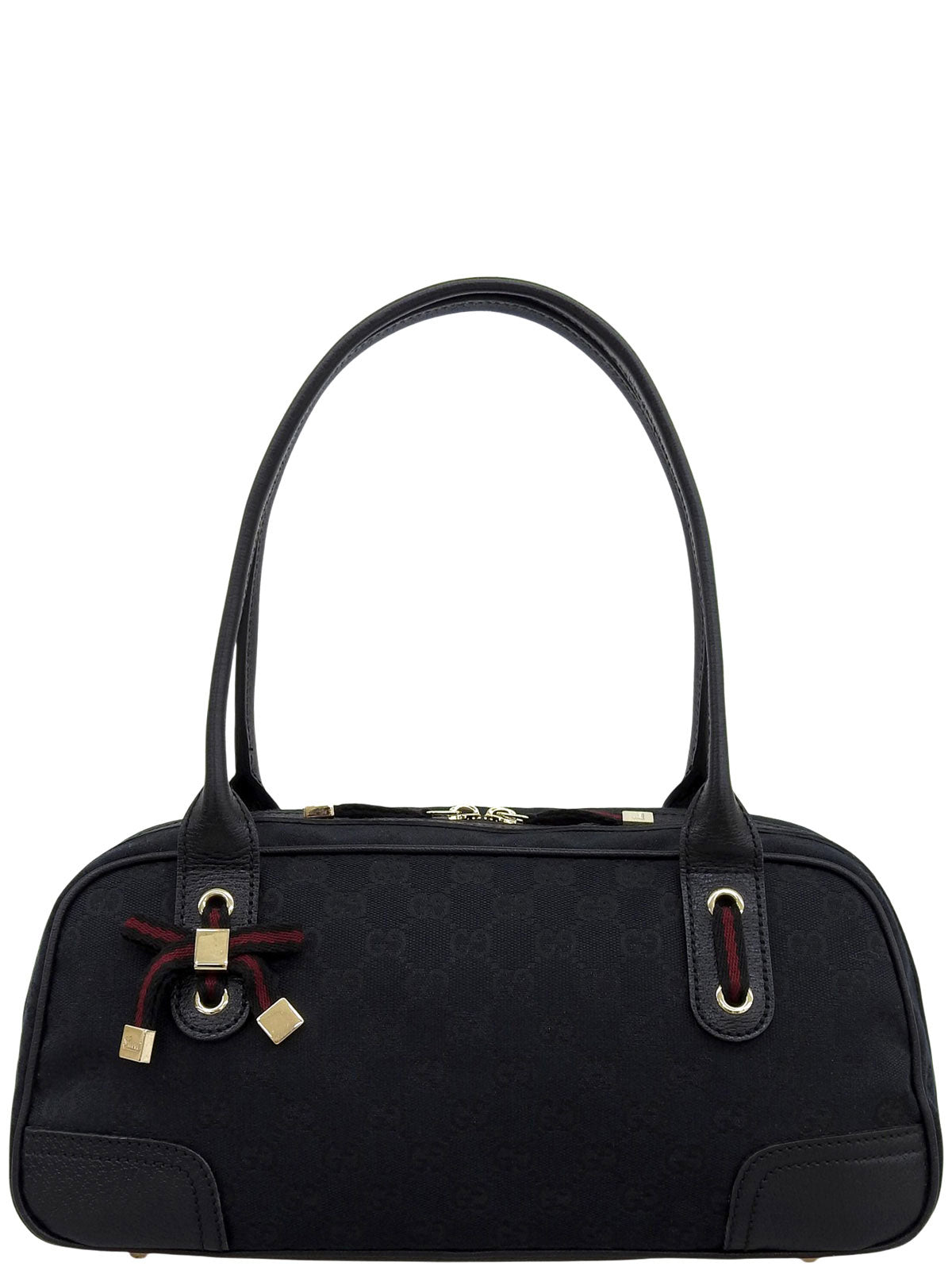 Canvas GG Pattern Princess Boston Bag in Black