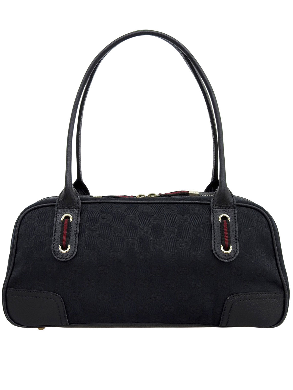 Canvas GG Pattern Princess Boston Bag in Black