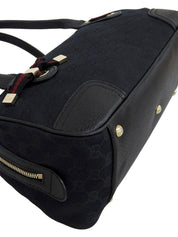 Canvas GG Pattern Princess Boston Bag in Black