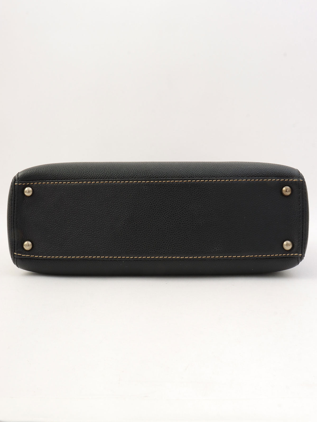 2001年頃製 キャビアスキンワイルドステッチCCマークプレートハンドバッグ ブラック