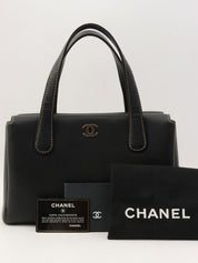 2001年頃製 キャビアスキンワイルドステッチCCマークプレートハンドバッグ ブラック