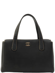 2001年頃製 キャビアスキンワイルドステッチCCマークプレートハンドバッグ ブラック