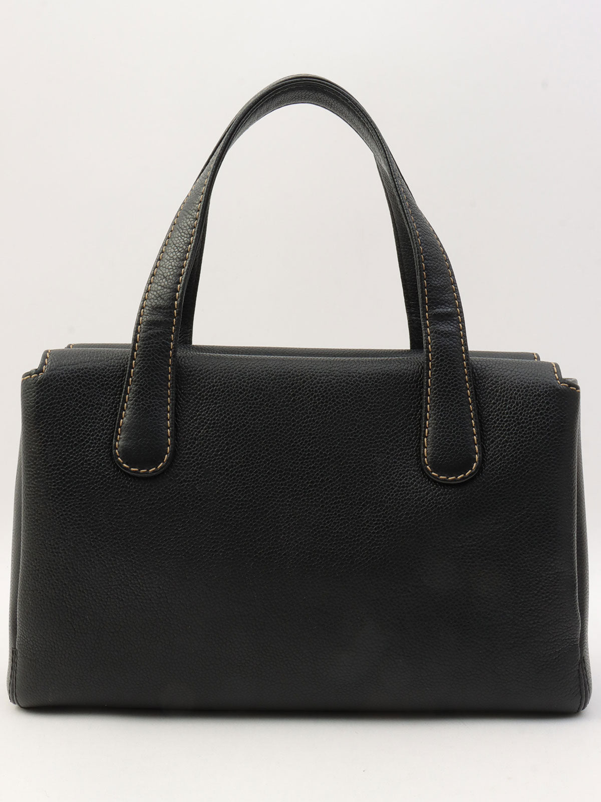 2001年頃製 キャビアスキンワイルドステッチCCマークプレートハンドバッグ ブラック