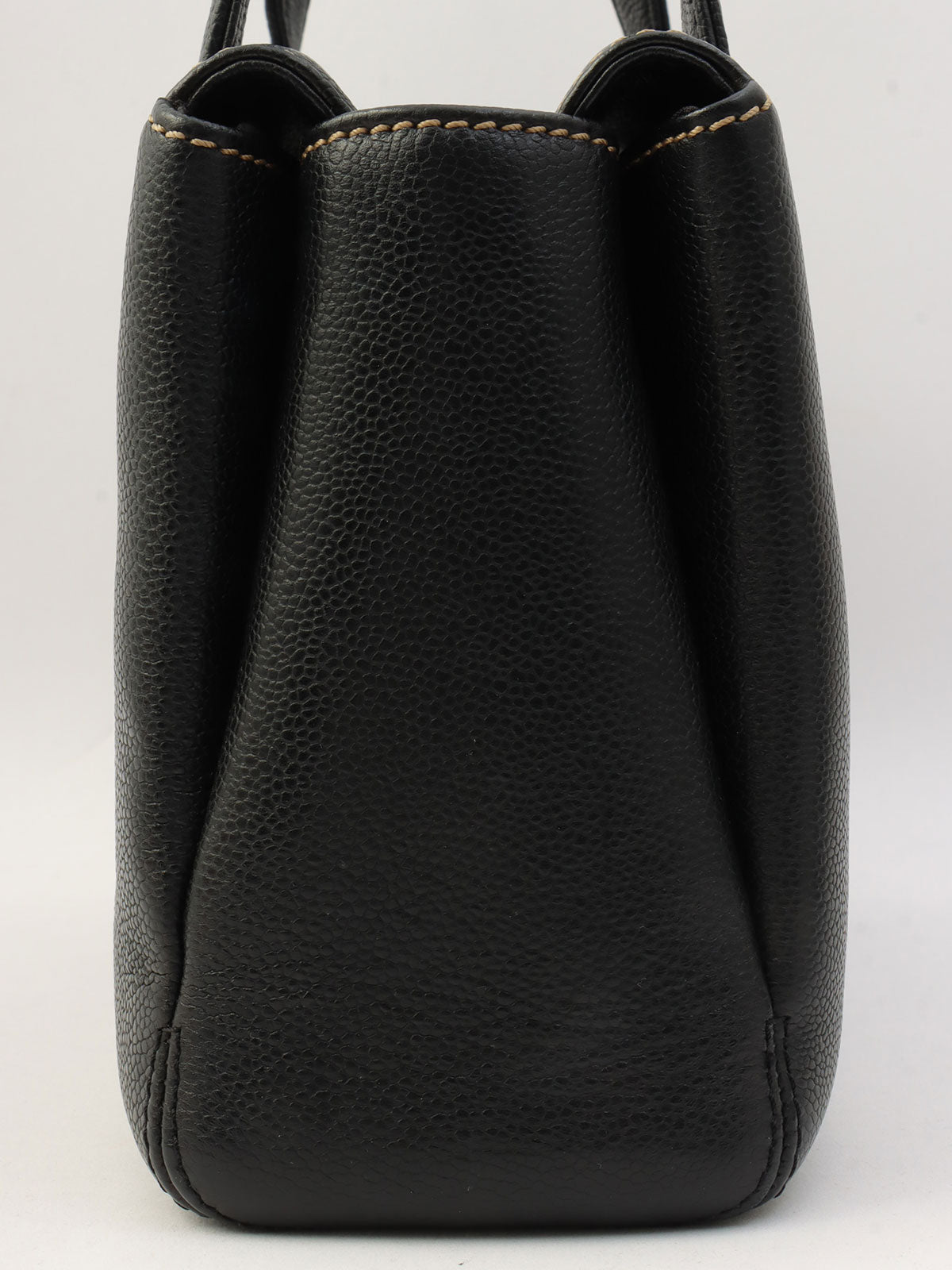 2001年頃製 キャビアスキンワイルドステッチCCマークプレートハンドバッグ ブラック