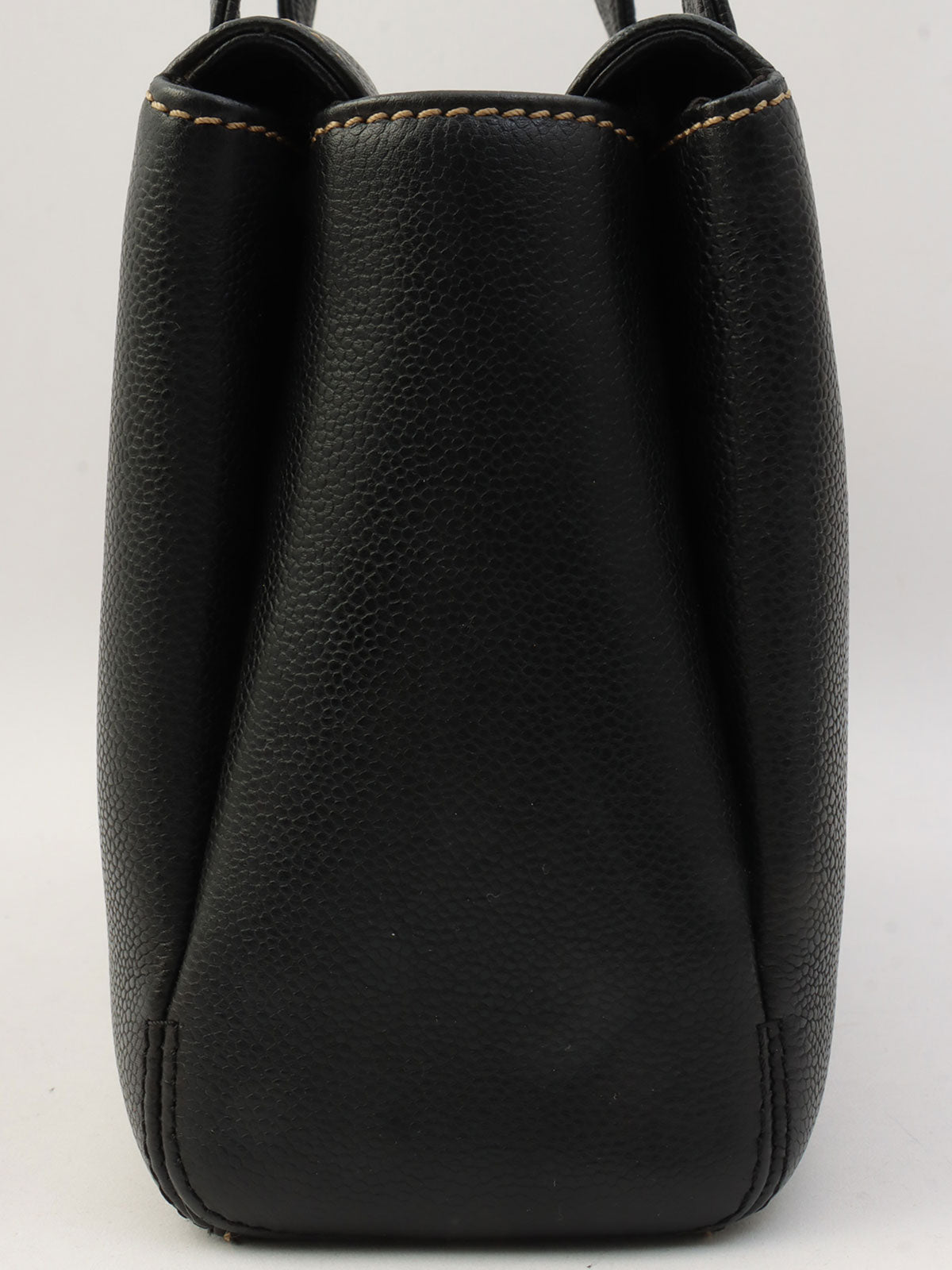 2001年頃製 キャビアスキンワイルドステッチCCマークプレートハンドバッグ ブラック