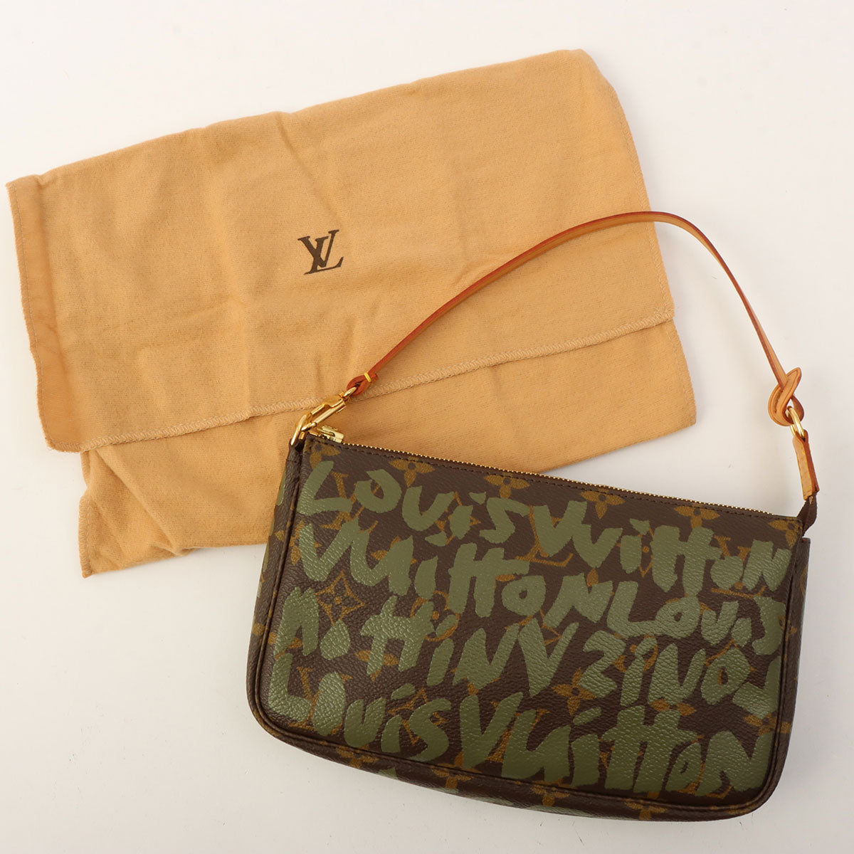 2001年款 帆布 Monogram Graffiti Pochette Accessoires 手拿包 棕色/卡其色